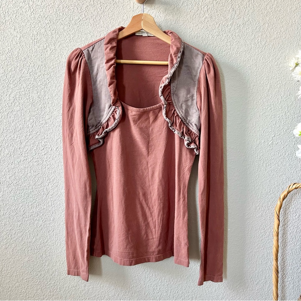 Prairie Underground Mauve Ruffle Long Sleeve Top Size Small Organic Cotton